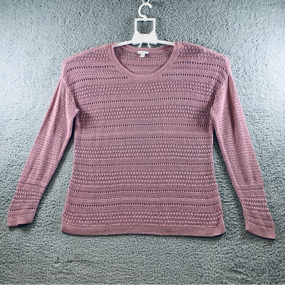 J.Jill Sweater Women's Stretch Long Sleeve Crochet Knit Cotton Blend Pink Size M